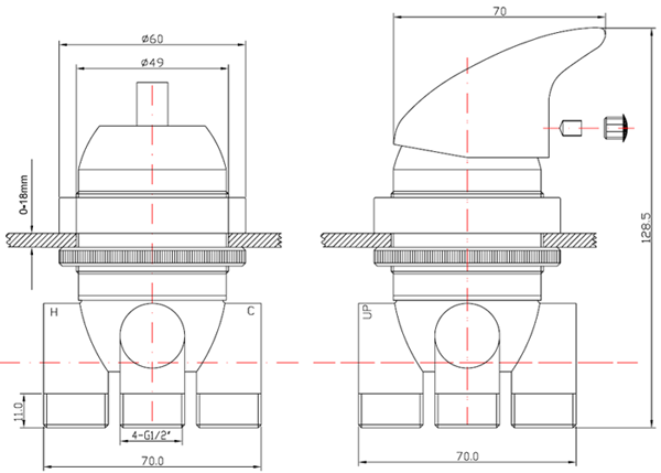 AMD102 Pedi SPA faucet drawing