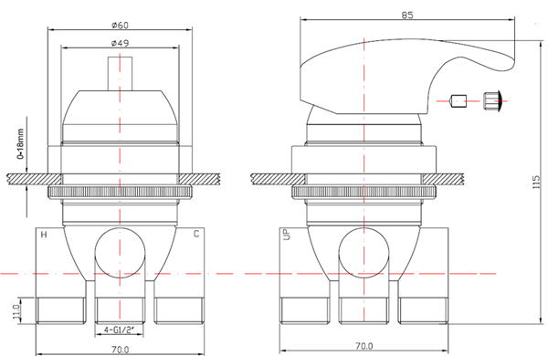 AMD Pedi SPA Mixing valve drawing